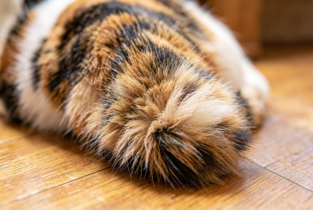 Close-up of a Japanese Bobtail's short pom-pom tail.