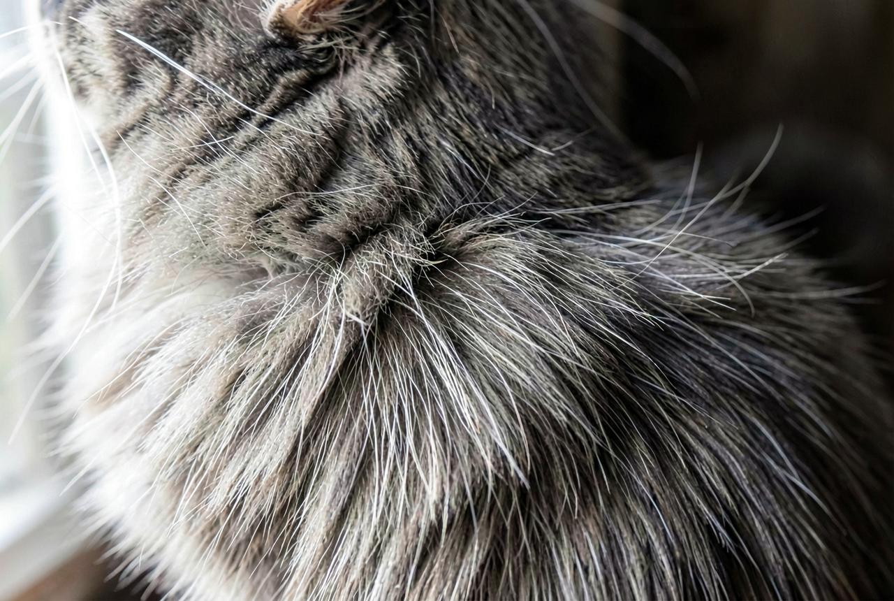 A seal point Balinese cat standing in profile showing its plumed tail.